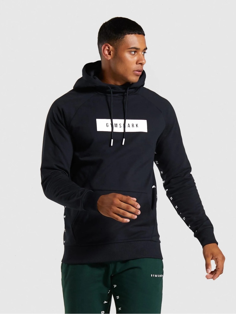 GYMSHARK Contrast Graphic Black Hoodie